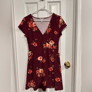 Burgundy Floral Midi Dress
